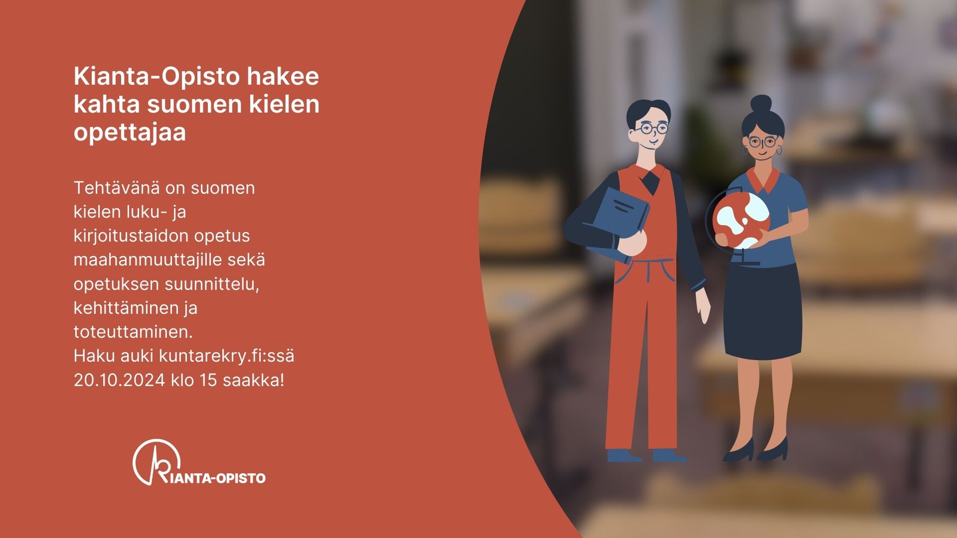 Kuvituskuvassa vasemmalla tekstissä samaa mitä uutisessa, kuvassa oikealla on sumea kuva luokasta, jonka päällä on kaksi opettajamaista piirroshahmoa.