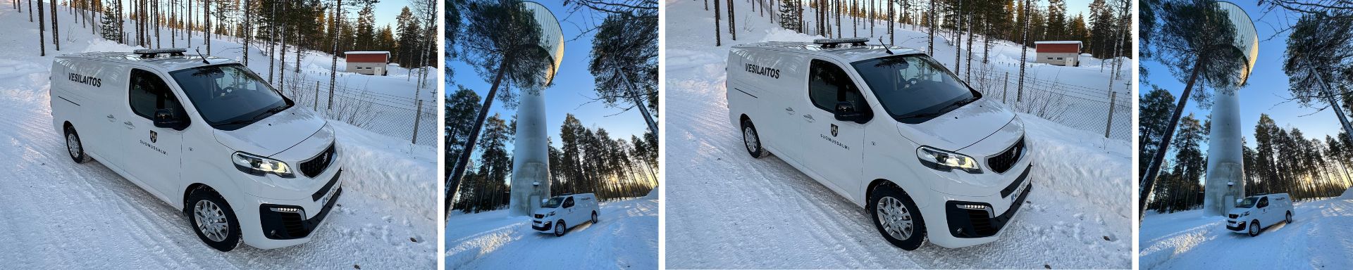 kuvituksena kuvakollaasi vesilaitoksen pakettiautosta ja vesitornista.